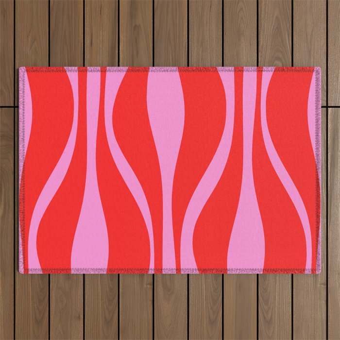 Mid Century Modern Retro Lounge Ogee Pattern in Preppy Pink and Red Outdoor Rug Gallery Image 1
