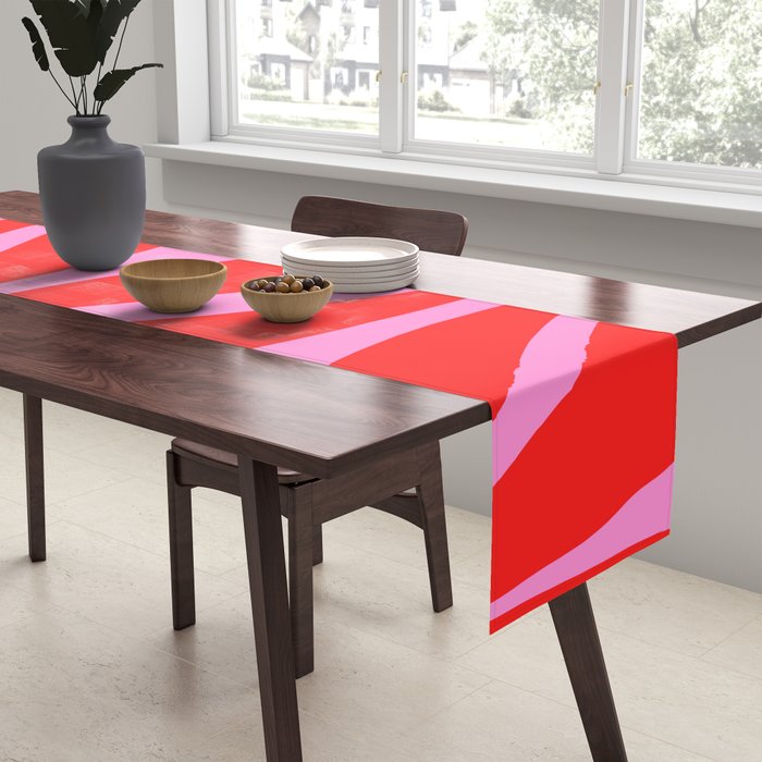 Mid Century Modern Retro Lounge Ogee Pattern in Preppy Pink and Red Table Runner Gallery Image 2