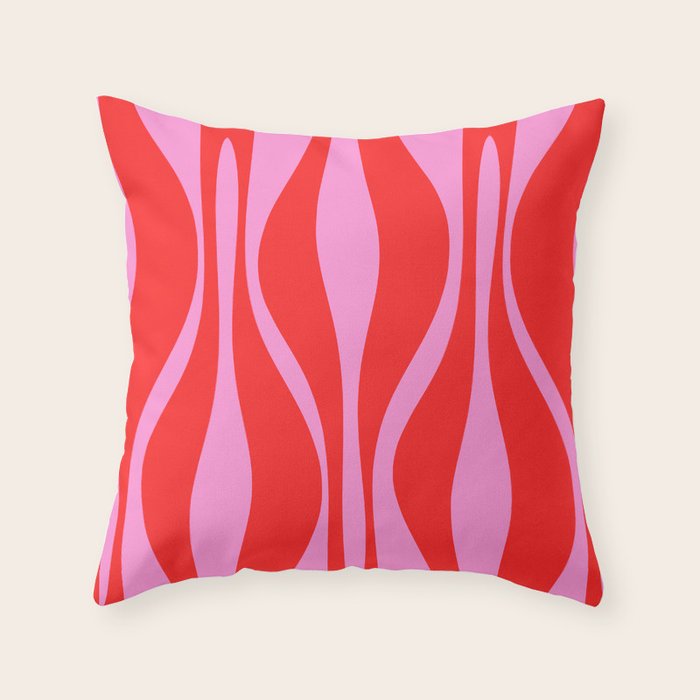 Mid Century Modern Retro Lounge Ogee Pattern in Preppy Pink and Red Throw Pillow Gallery Image 1