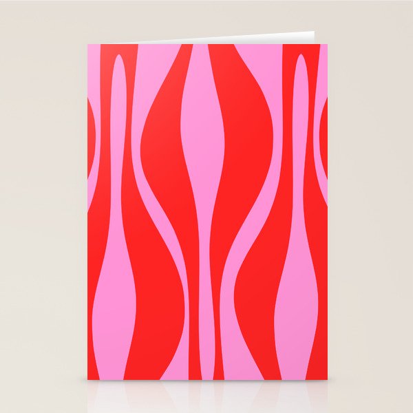 Mid Century Modern Retro Lounge Ogee Pattern in Preppy Pink and Red Stationery Card Gallery Image 1