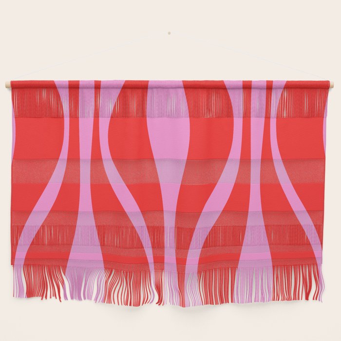 Mid Century Modern Retro Lounge Ogee Pattern in Preppy Pink and Red Wall Hanging Gallery Image 1