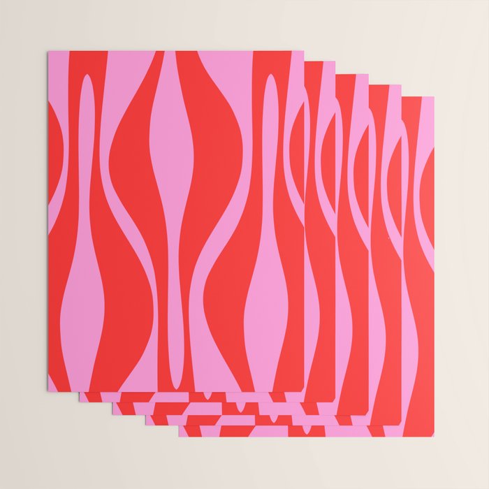 Mid Century Modern Retro Lounge Ogee Pattern in Preppy Pink and Red Wrapping Paper Gallery Image 3