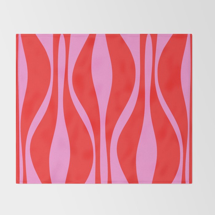 Mid Century Modern Retro Lounge Ogee Pattern in Preppy Pink and Red Throw Blanket Gallery Image 2