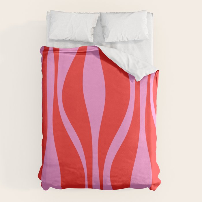Mid Century Modern Retro Lounge Ogee Pattern in Preppy Pink and Red Duvet Cover Gallery Image 1