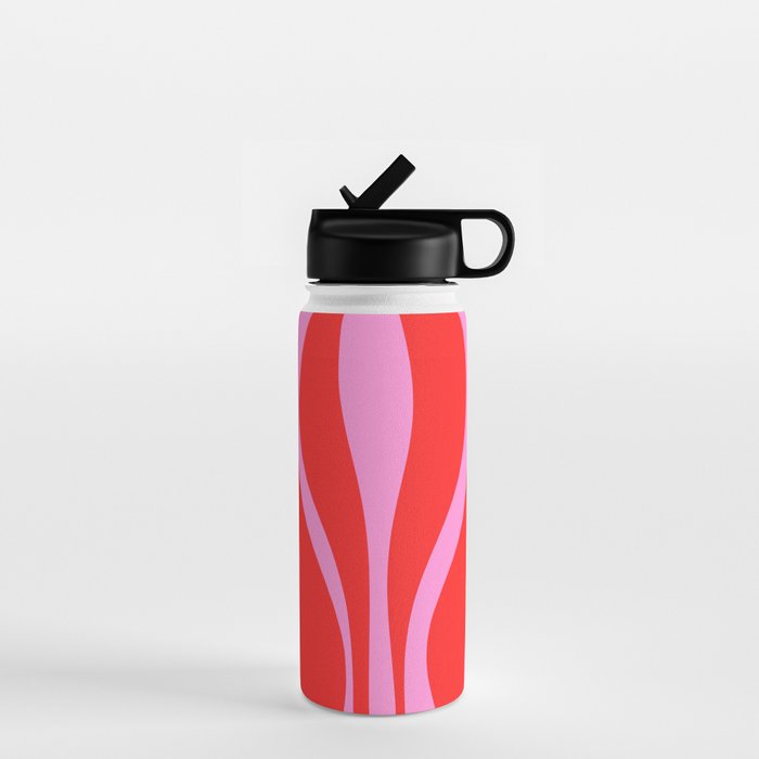 Mid Century Modern Retro Lounge Ogee Pattern in Preppy Pink and Red Water Bottle Gallery Image 1