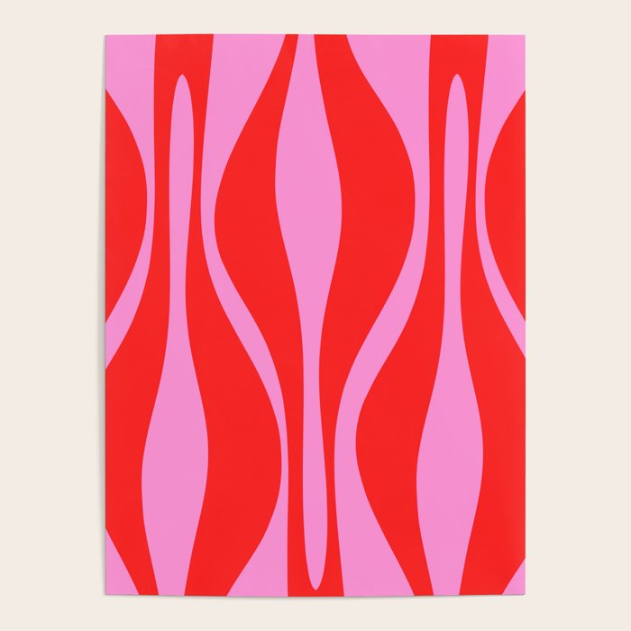 Mid Century Modern Retro Lounge Ogee Pattern in Preppy Pink and Red Poster Gallery Image 1