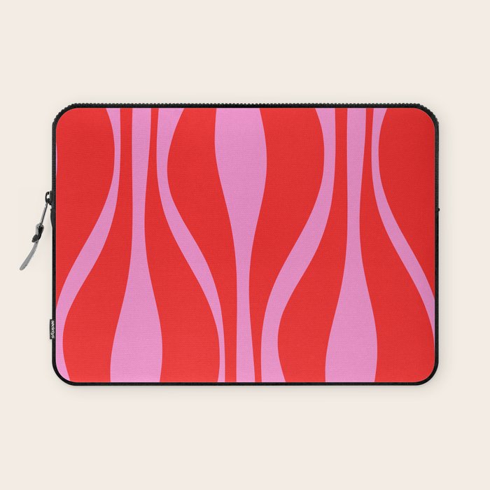 Mid Century Modern Retro Lounge Ogee Pattern in Preppy Pink and Red Laptop Sleeve Gallery Image 1