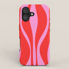 Mid Century Modern Retro Lounge Ogee Pattern in Preppy Pink and Red iPhone Case Gallery Image 1
