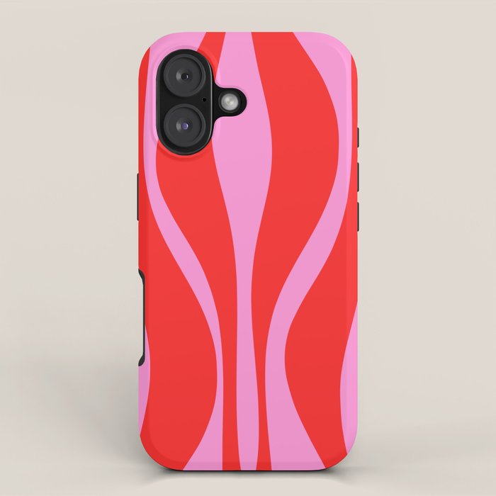 Mid Century Modern Retro Lounge Ogee Pattern in Preppy Pink and Red iPhone Case Gallery Image 1