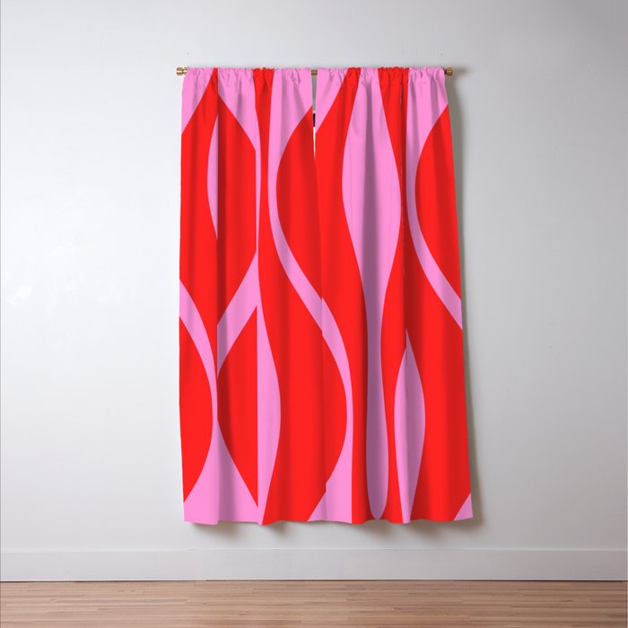 Mid Century Modern Retro Lounge Ogee Pattern in Preppy Pink and Red Window Curtain Gallery Image 3