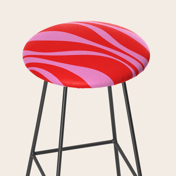 Mid Century Modern Retro Lounge Ogee Pattern in Preppy Pink and Red Stool Gallery Image 2
