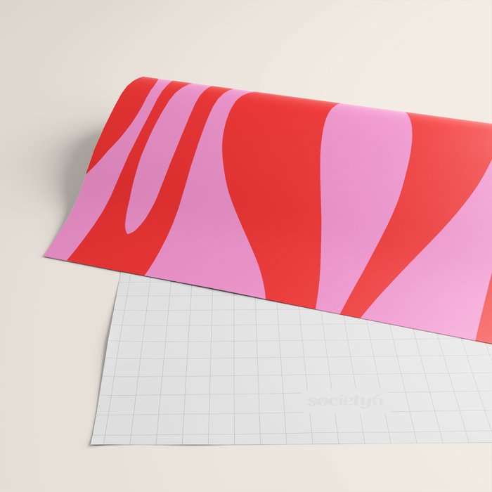 Mid Century Modern Retro Lounge Ogee Pattern in Preppy Pink and Red Wrapping Paper Gallery Image 2