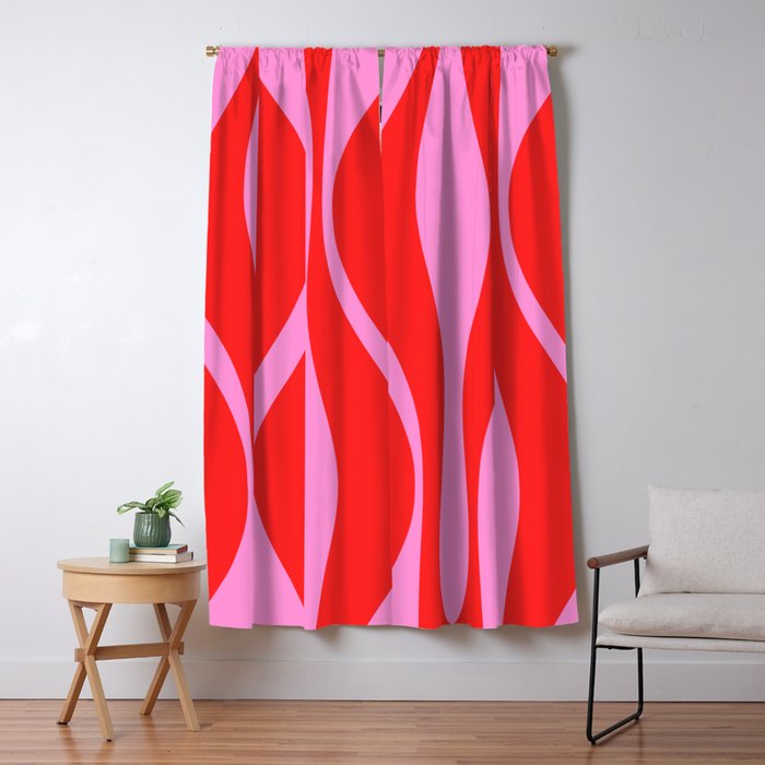 Mid Century Modern Retro Lounge Ogee Pattern in Preppy Pink and Red Window Curtain Gallery Image 5