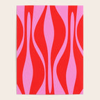 Mid Century Modern Retro Lounge Ogee Pattern in Preppy Pink and Red Poster Gallery Image 4