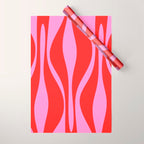 Mid Century Modern Retro Lounge Ogee Pattern in Preppy Pink and Red Wrapping Paper Gallery Image 1