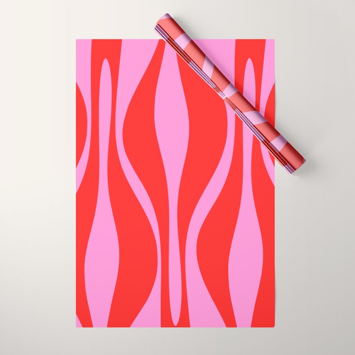 Mid Century Modern Retro Lounge Ogee Pattern in Preppy Pink and Red Wrapping Paper Gallery Image 1