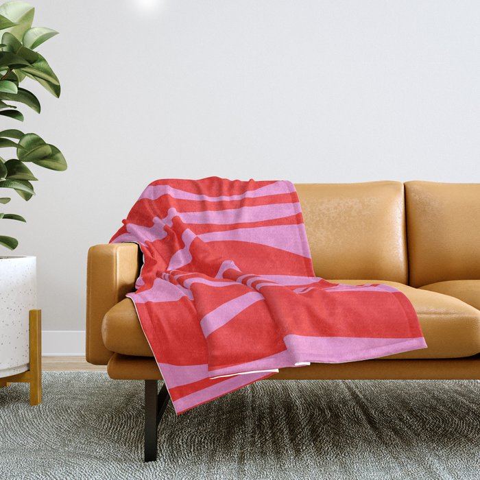 Mid Century Modern Retro Lounge Ogee Pattern in Preppy Pink and Red Throw Blanket Gallery Image 1