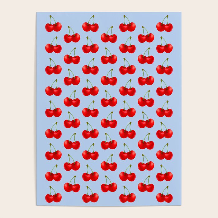Y2K Cherries - Blue Pattern Large Poster Gallery Image 4