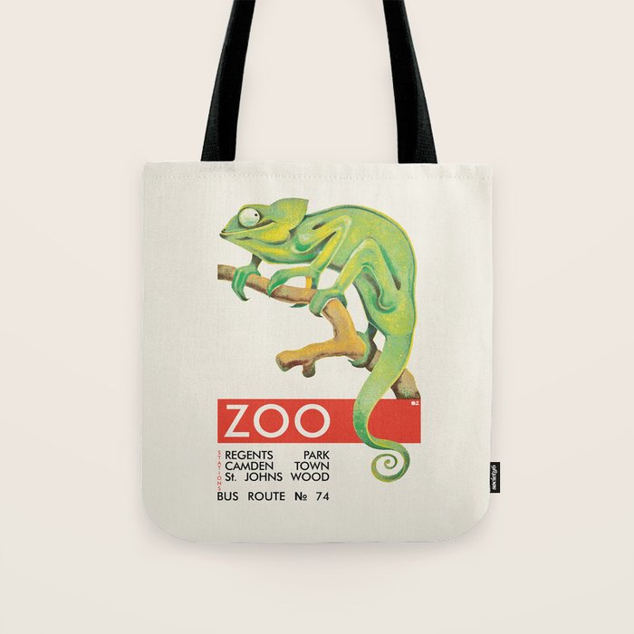 London Zoo Vintage Poster with Chameleon, 1935 Tote Bag Gallery Image 1