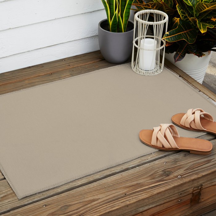 Oat Beige Solid Color Outdoor Rug Gallery Image 2