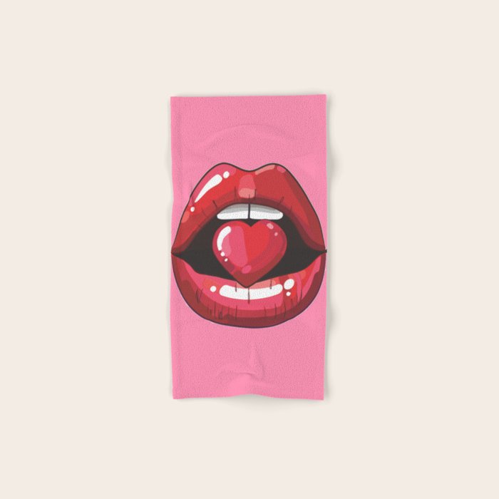 Red Lips with Heart Bath Towel Gallery Image 1