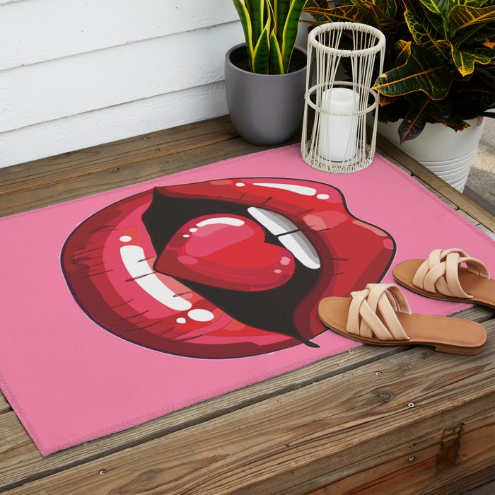 Red Lips with Heart Outdoor Rug Gallery Image 2