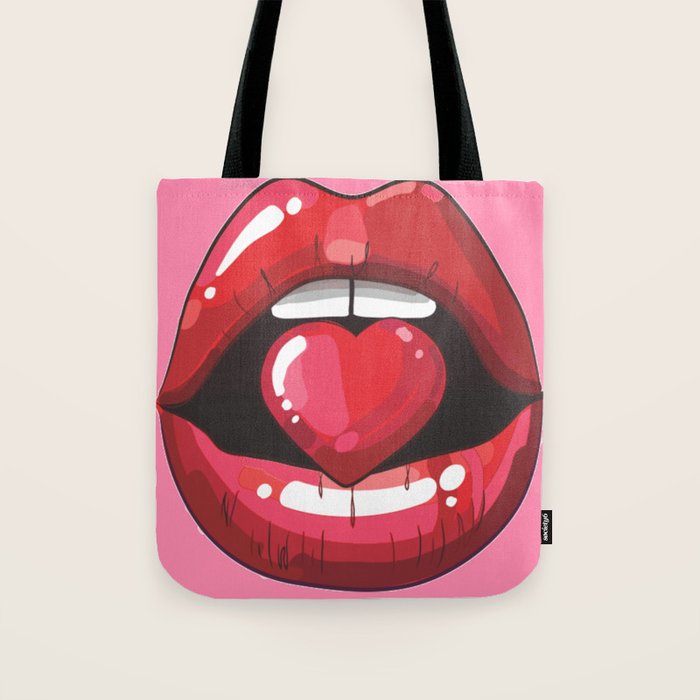 Red Lips with Heart Tote Bag Gallery Image 1