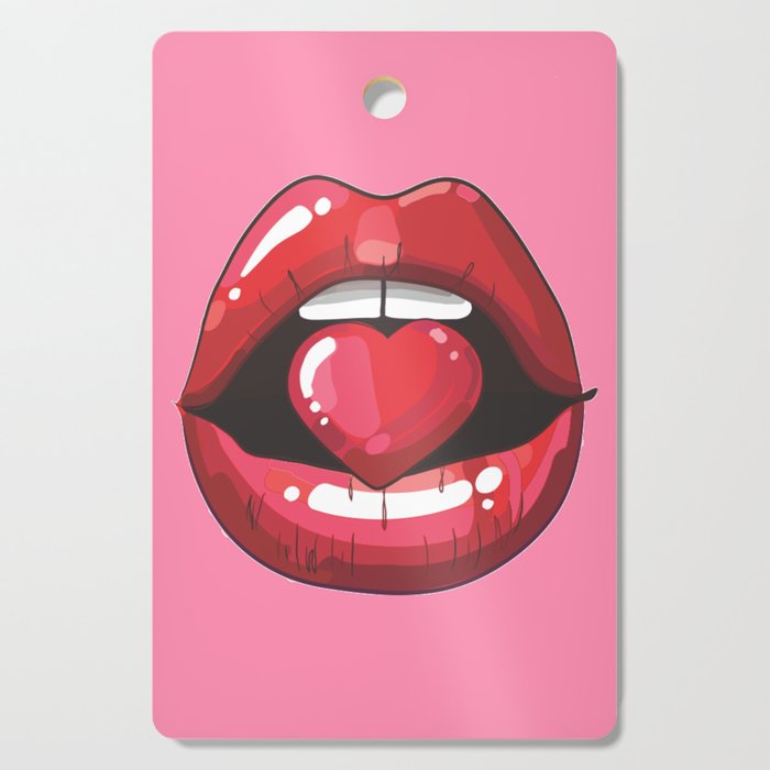 Red Lips with Heart Cutting Board Gallery Image 1