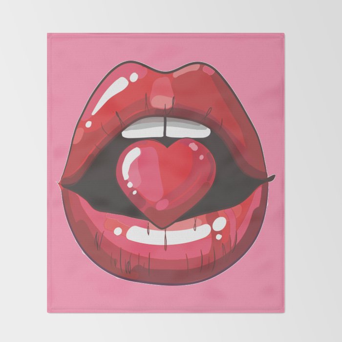 Red Lips with Heart Throw Blanket Gallery Image 2