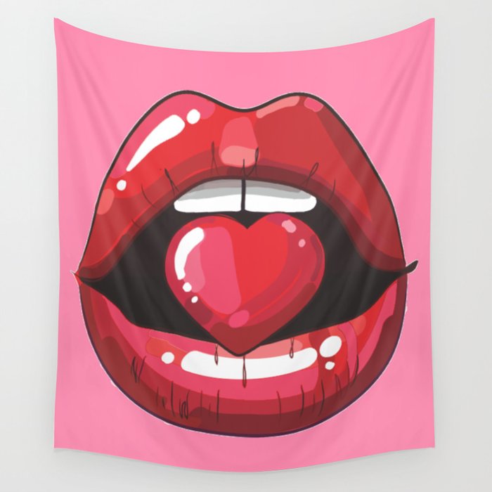 Red Lips with Heart Wall Tapestry Gallery Image 4