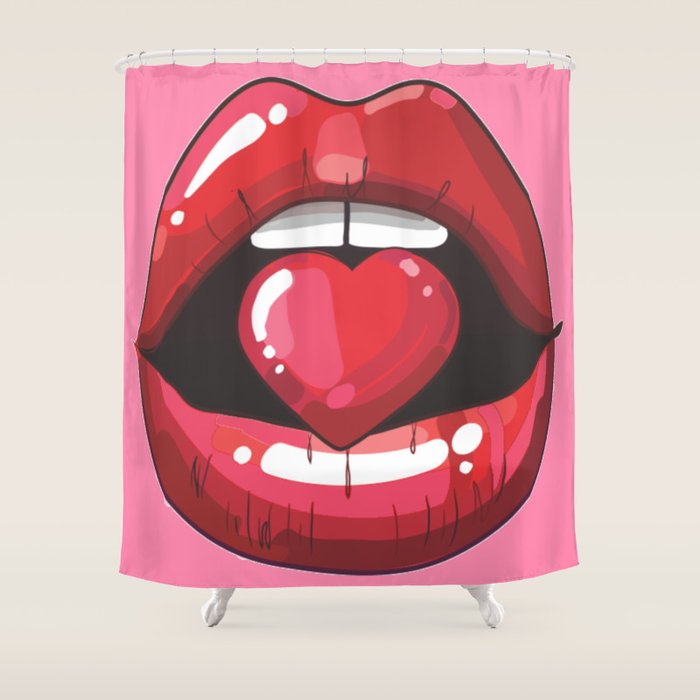 Red Lips with Heart Shower Curtain Gallery Image 1