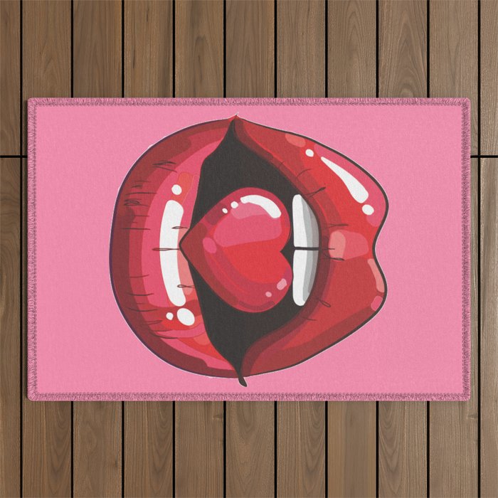 Red Lips with Heart Outdoor Rug Gallery Image 1