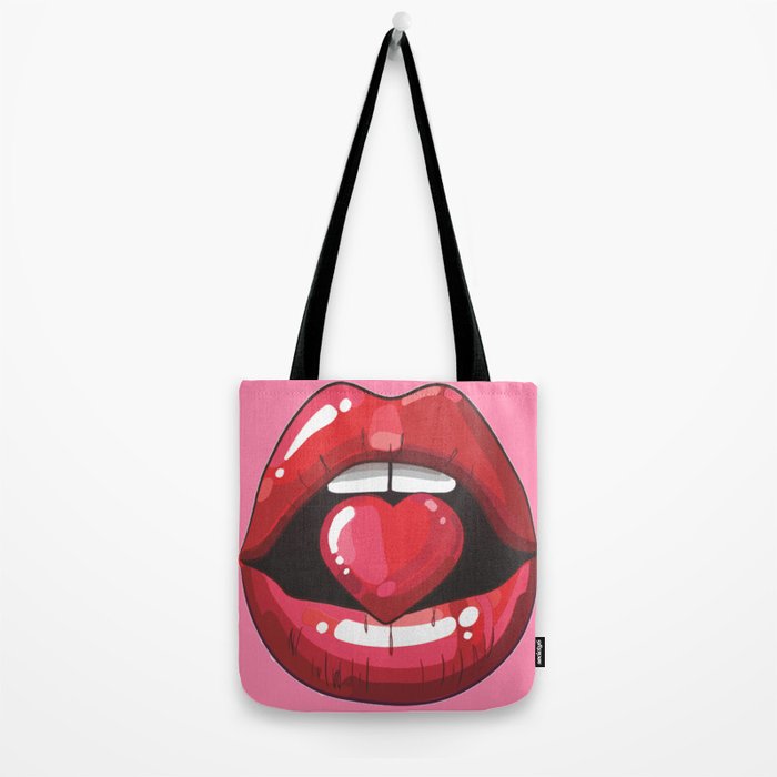 Red Lips with Heart Tote Bag Gallery Image 2