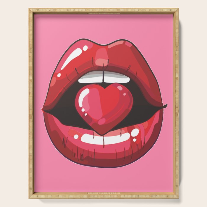 Red Lips with Heart Serving Tray Gallery Image 1