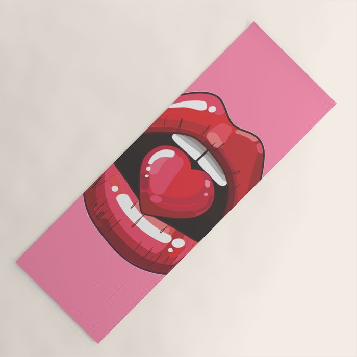 Red Lips with Heart Yoga Mat Gallery Image 1