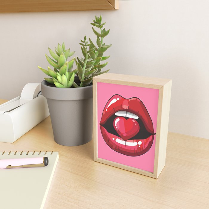 Red Lips with Heart Mini Art Print Gallery Image 2