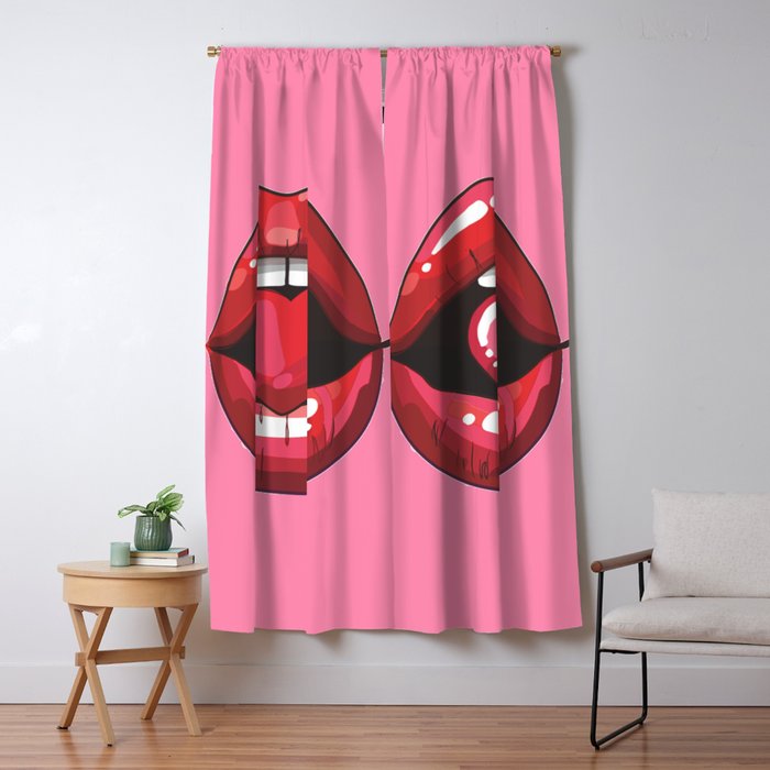 Red Lips with Heart Window Curtain Gallery Image 1