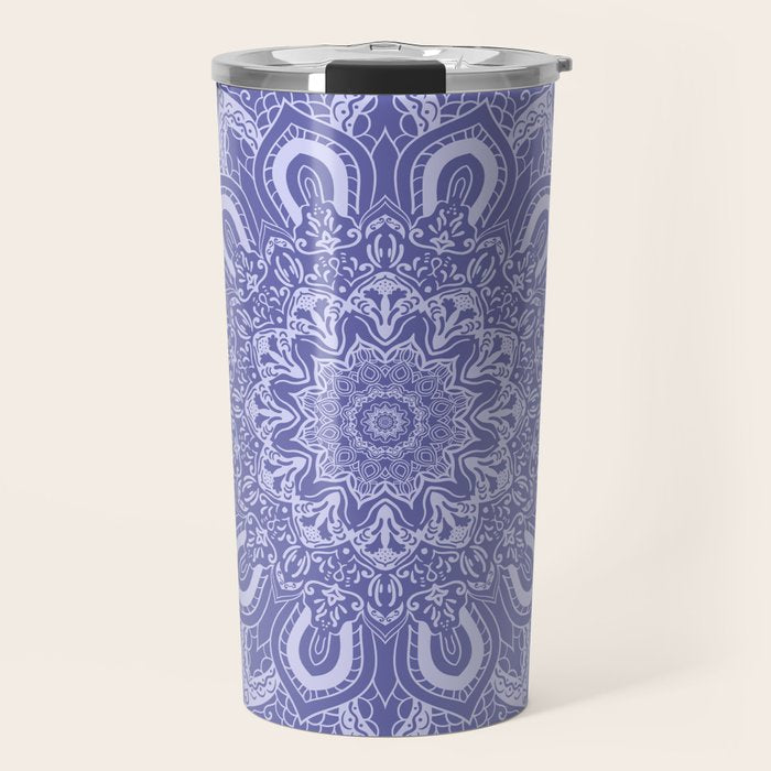 Elegant Periwinkle Purple Blue Boho Mandala Travel Mug Gallery Image 1