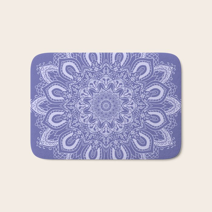 Elegant Periwinkle Purple Blue Boho Mandala Bath Mat Gallery Image 1