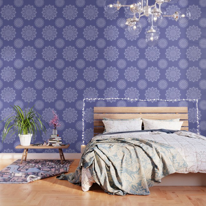 Elegant Periwinkle Purple Blue Boho Mandala Wallpaper Gallery Image 1