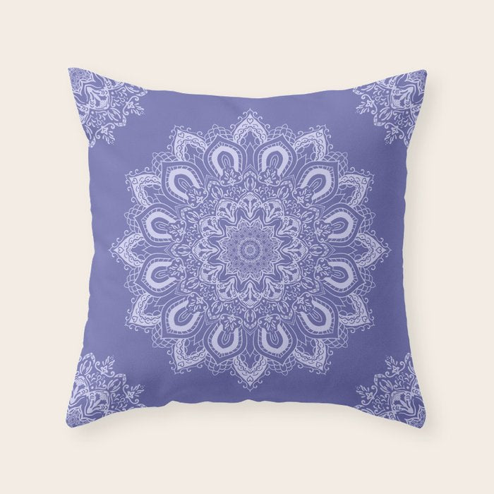 Elegant Periwinkle Purple Blue Boho Mandala Throw Pillow Gallery Image 1