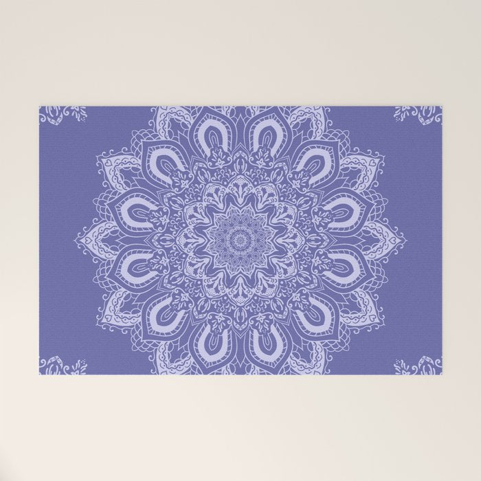 Elegant Periwinkle Purple Blue Boho Mandala Welcome Mat Gallery Image 1