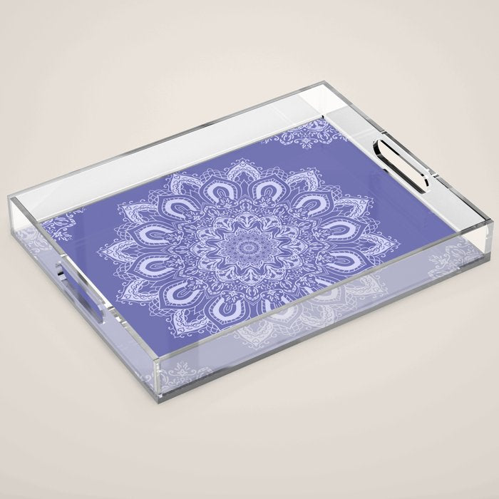 Elegant Periwinkle Purple Blue Boho Mandala Acrylic Tray Gallery Image 1