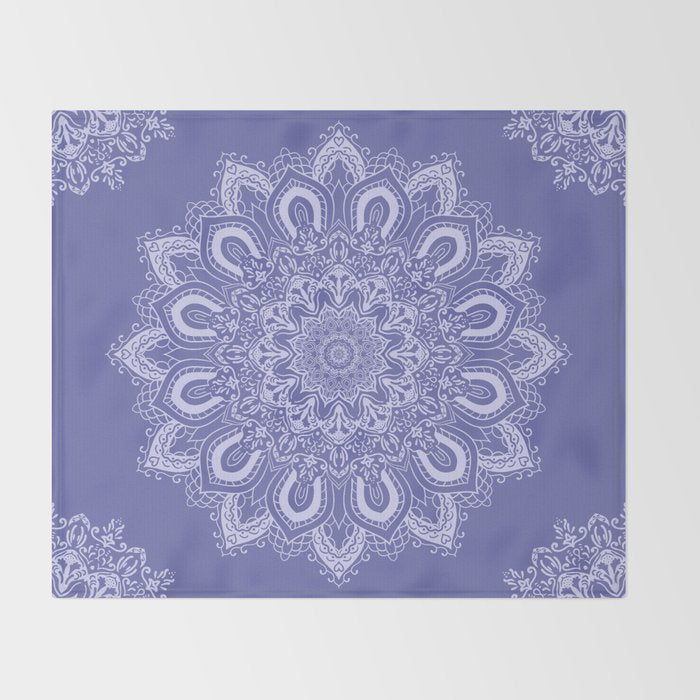 Elegant Periwinkle Purple Blue Boho Mandala Throw Blanket Gallery Image 2