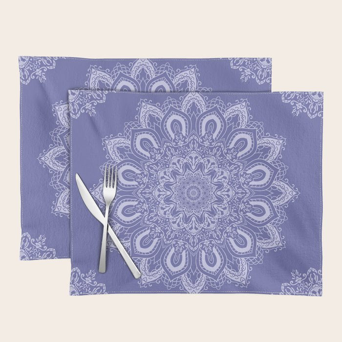 Elegant Periwinkle Purple Blue Boho Mandala Placemat Gallery Image 1