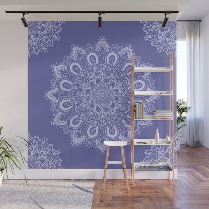 Elegant Periwinkle Purple Blue Boho Mandala Wall Mural Gallery Image 1