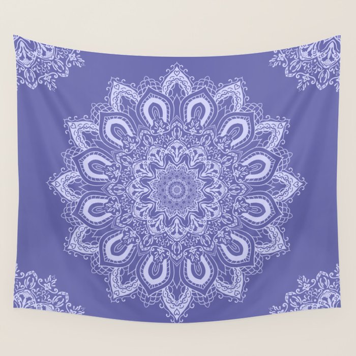 Elegant Periwinkle Purple Blue Boho Mandala Wall Tapestry Gallery Image 1