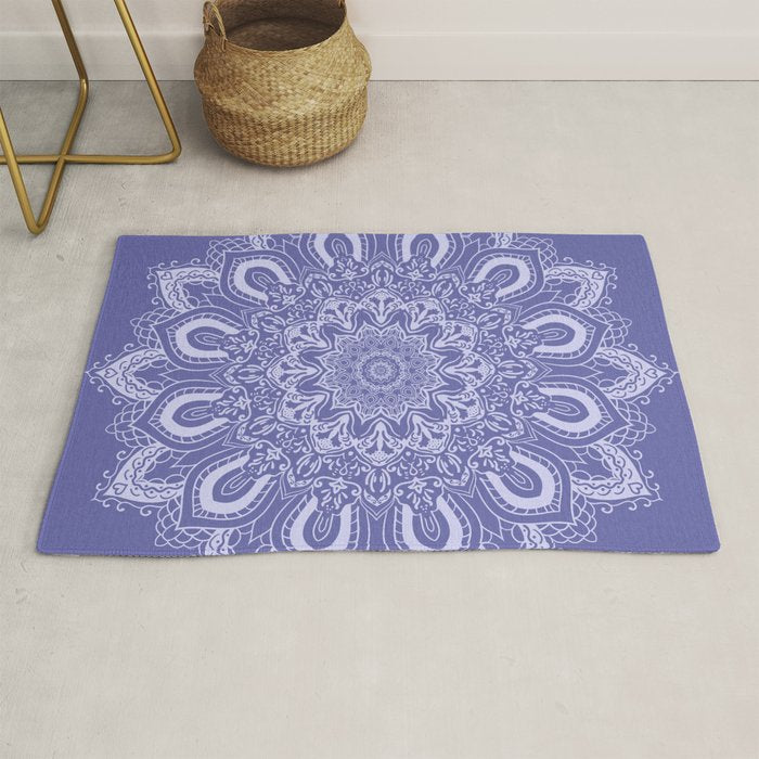 Elegant Periwinkle Purple Blue Boho Mandala Rug Gallery Image 1