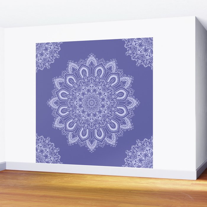 Elegant Periwinkle Purple Blue Boho Mandala Wall Mural Gallery Image 2