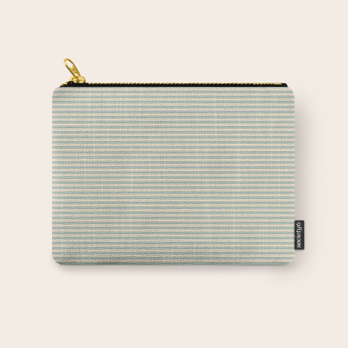 Ultra Fine Stripes Light Celadon Blue Green and Cream Horizontal Pattern Carry All Pouch Gallery Image 1